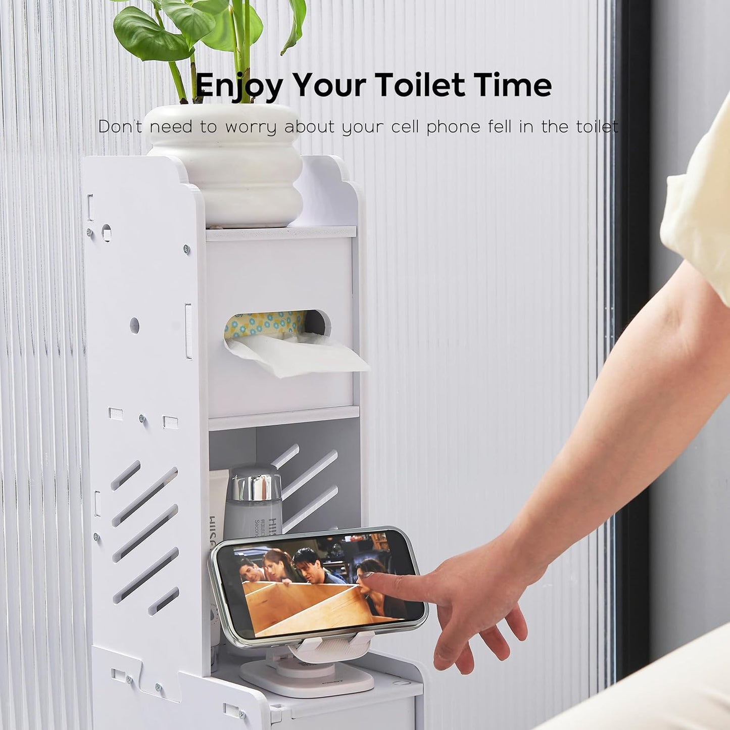 White Toilet Paper Stand with Storage