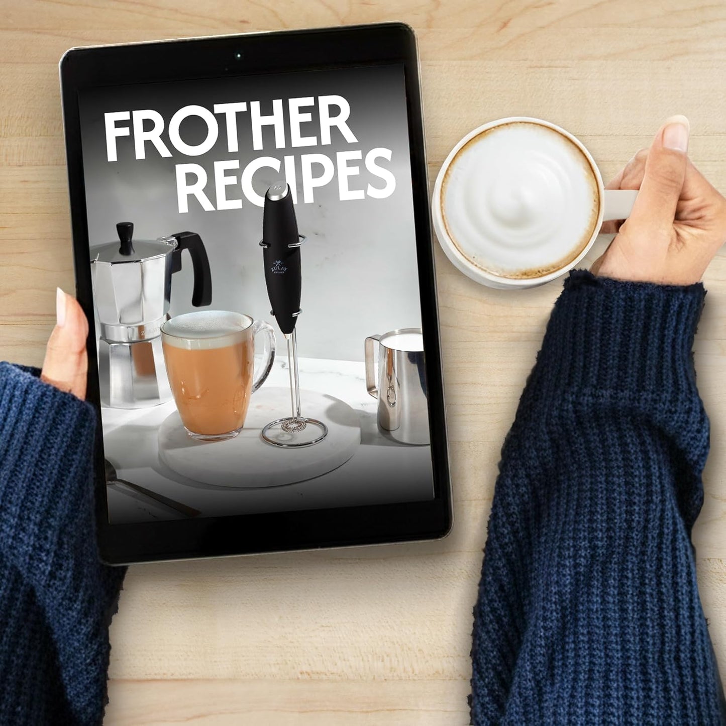 Patented Tornado Triple Whisk Milk Frother with 4 Duracell Batteries – Handheld Foam Maker for Coffee, Lattes, Matcha & Hot Chocolate – Rich, Creamy Froth in Seconds