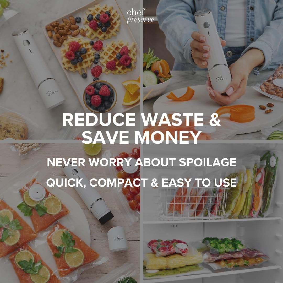 Compact Vacuum Sealer for Food (Vacuum Sealer Machine + 30 Reusable Vacuum Bags) Powerful Handheld Vacuum Sealer Machine, Seal Meal Saver, Portable Food Sealer