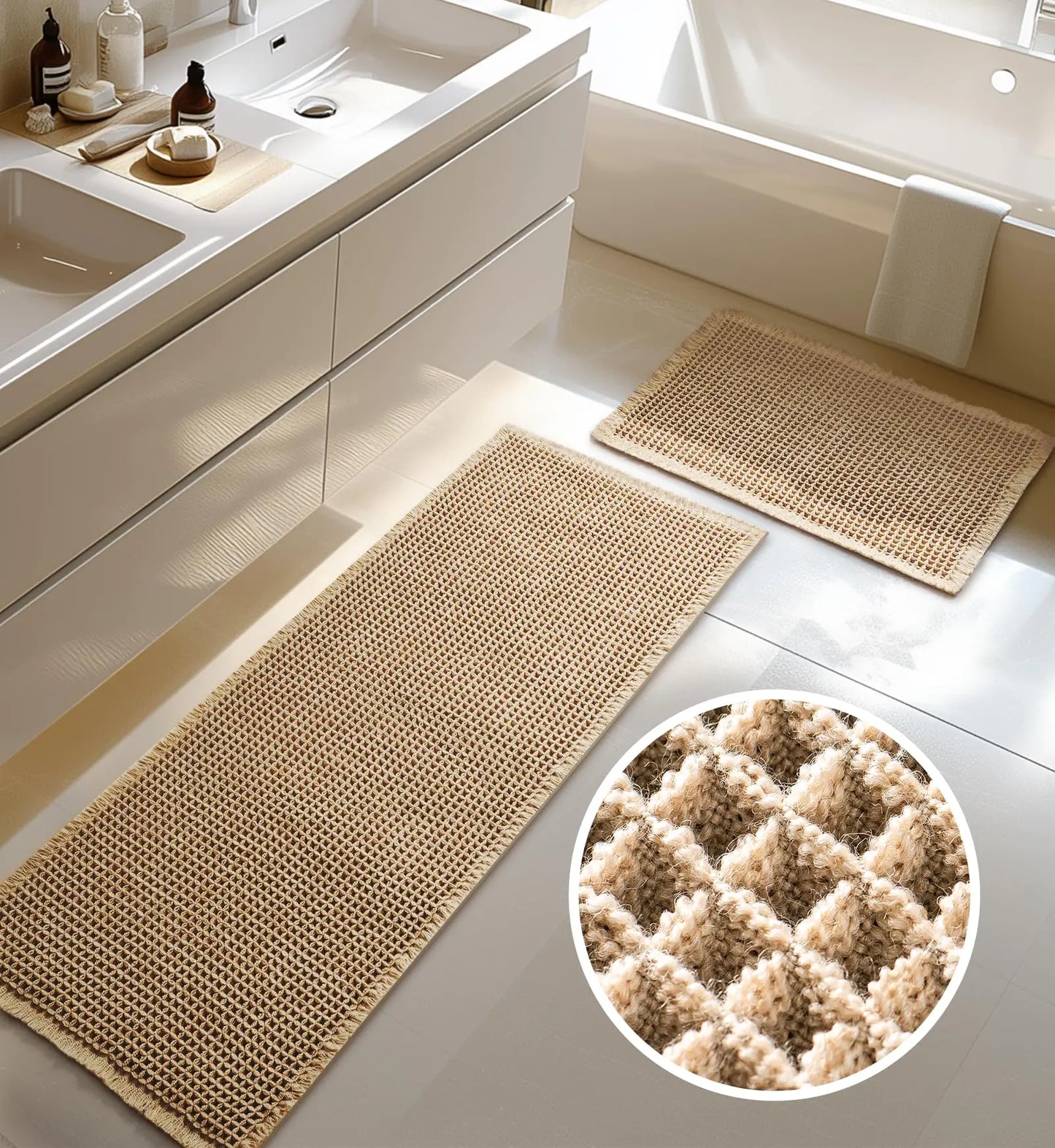 Furicher Plush Waffle Bath Mat Set - 2 Sizes