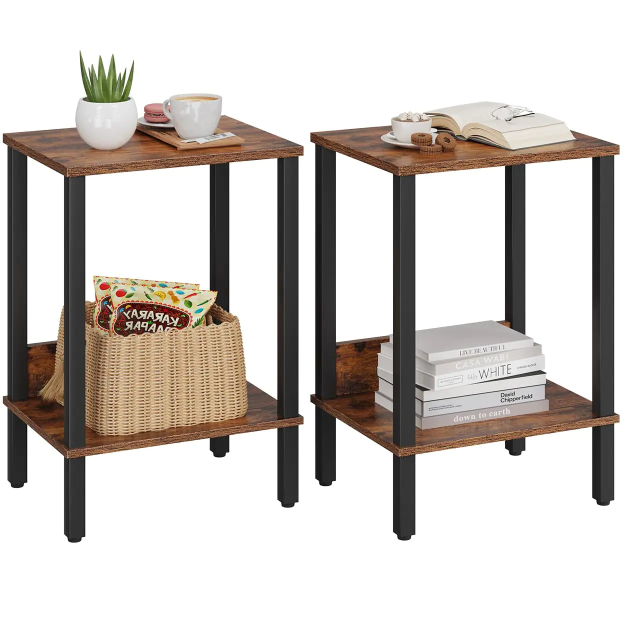 Rustic Dual-Tier Side Table Set
