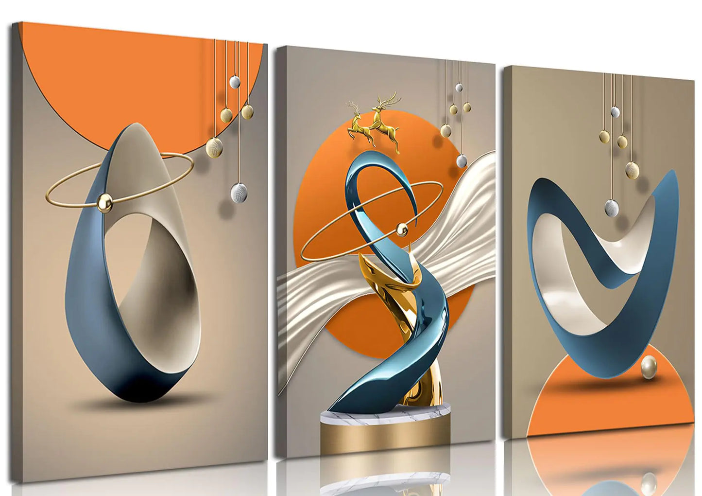 3-Piece Abstract Golden Deer Canvas Set