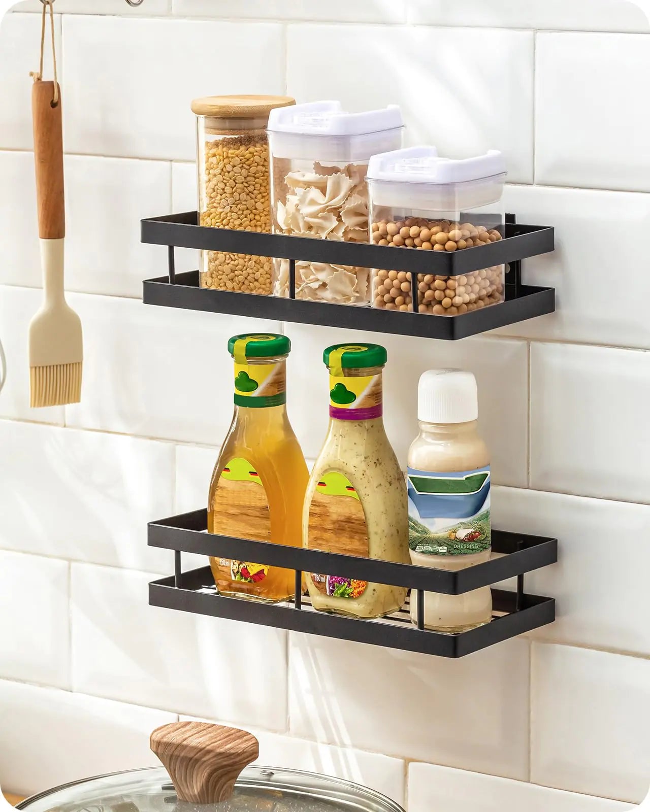 Black Metal Floating Spice Shelves 2-Pack