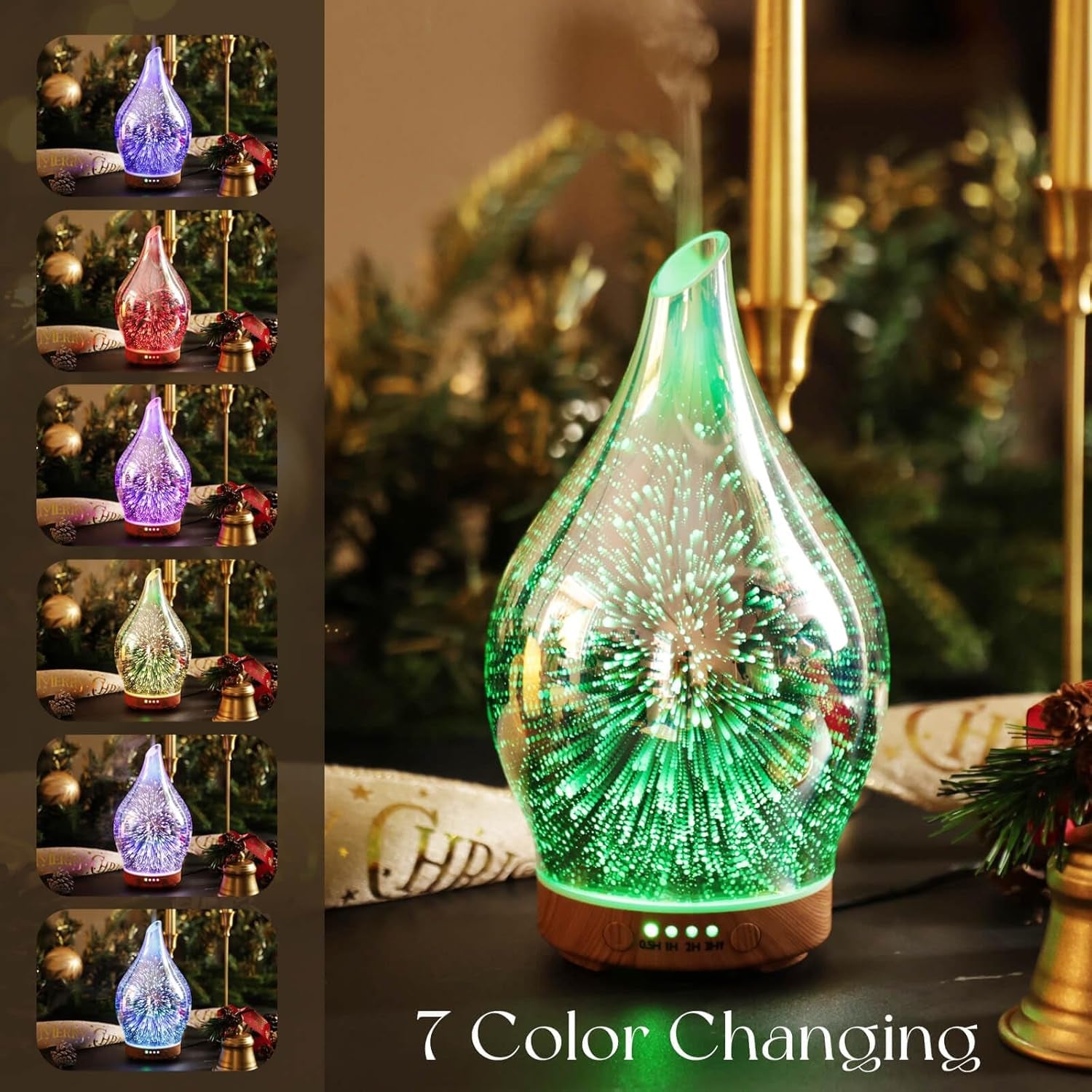 Oil Diffuser 3D Glass Aromatherapy Ultrasonic Humidifier, Air Refresh Auto Shut-Off, Timer Setting, BPA Free for Home Hotel Yoga Leisure SPA Gift 150Ml Last 6H