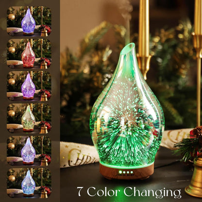 Oil Diffuser 3D Glass Aromatherapy Ultrasonic Humidifier, Air Refresh Auto Shut-Off, Timer Setting, BPA Free for Home Hotel Yoga Leisure SPA Gift 150Ml Last 6H