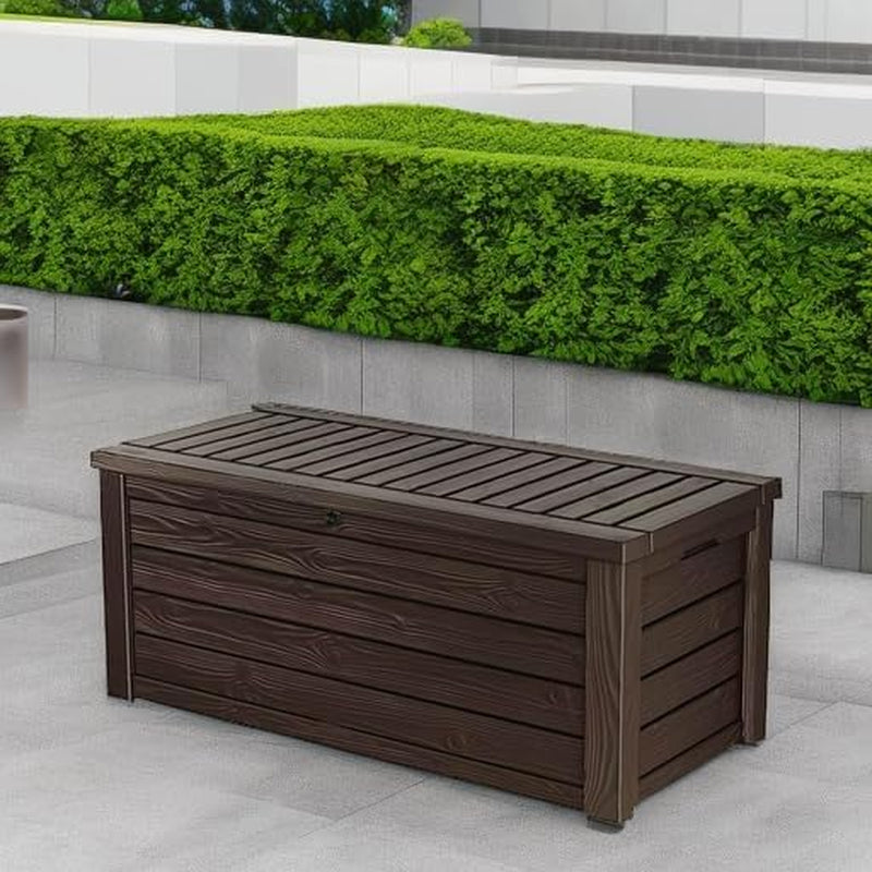Westwood 150 Gallon Deck Box Organizer, Doubles as 2-Person Bench Seat, Brown – Large Resin Outdoor Storage and Seating with Lockable Lid for Garden, Pool, and Patio