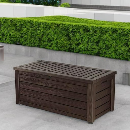 Westwood 150 Gallon Deck Box Organizer, Doubles as 2-Person Bench Seat, Brown – Large Resin Outdoor Storage and Seating with Lockable Lid for Garden, Pool, and Patio