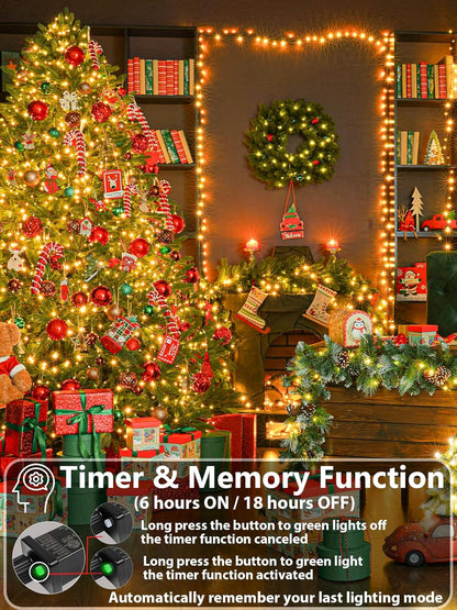 Upgraded 75.8 FT 200 LED Christmas String Lights Outdoor/Indoor, Timer & Memory Function & 8 Modes, Extendable Green Wire Waterproof Fairy String Lights for Xmas Tree Holiday Party Garden (Warm White)