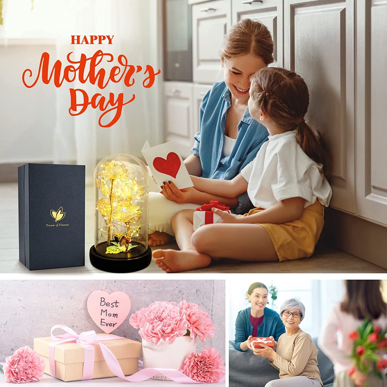 Beauty and the Beast Rose,Birthday Gifts for Women,Colorful Rainbow up Rose in a Glass Dome,Gifts for Mom,Women,Wife'S,Grandma Wife Anniversary,Valentines,Thanksgiving,Christmas,Wedding