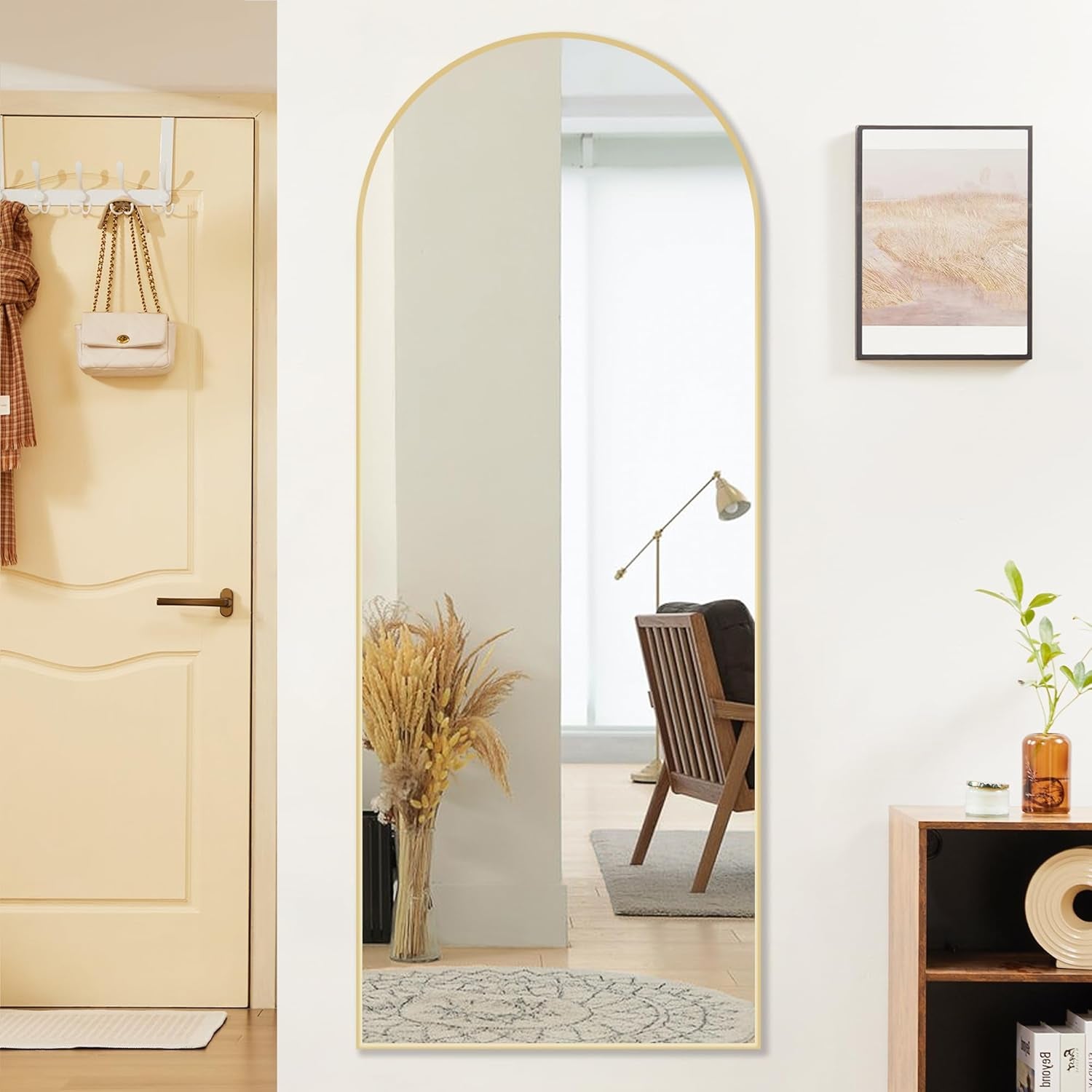 64"X21" Arched Full Length Mirror, Standing or Leaning Full Body Mirror with Aluminum Alloy Thin Frame, Suitable for Bedroom or Cloakroom,Gold