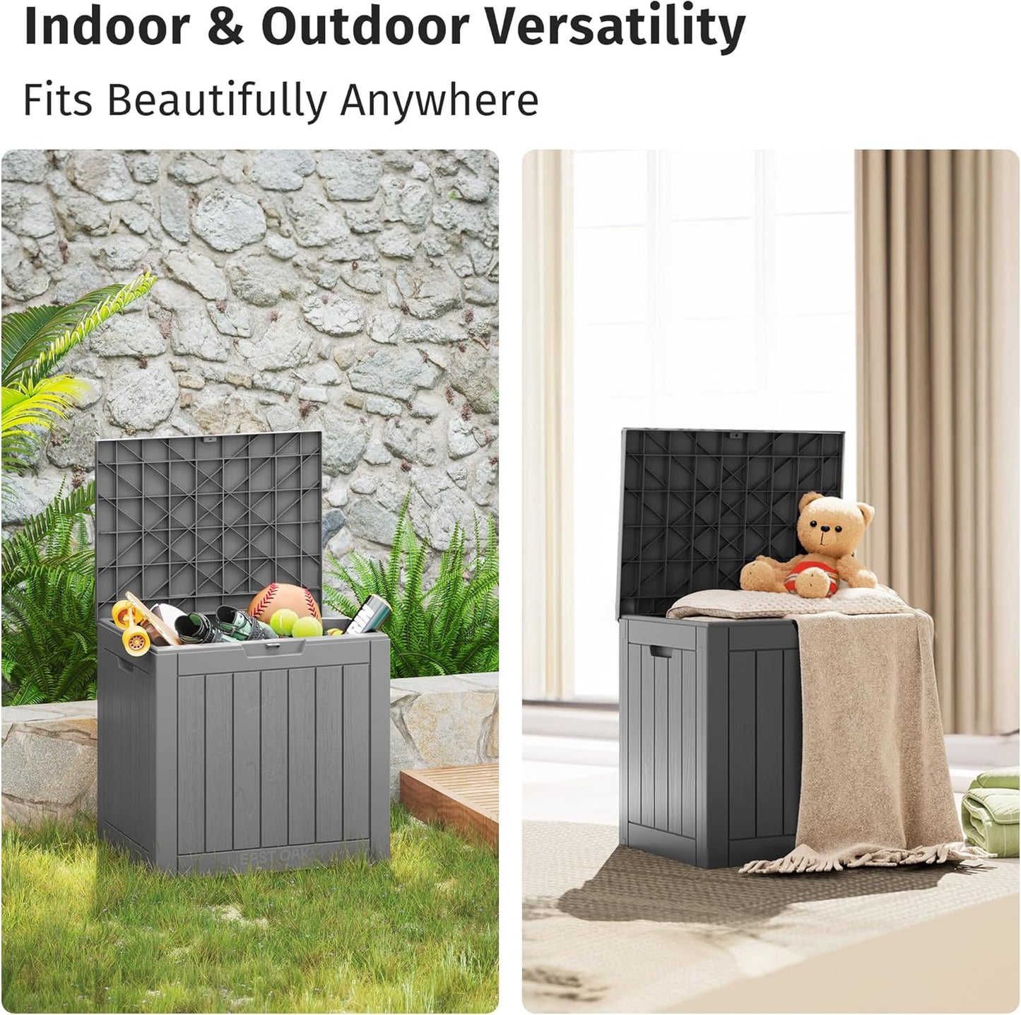 Outdoor Storage Box, 31 Gallon Deck Box Indoor and Outdoor Use, Waterproof Resin Storage Bin for Package Delivery, Patio Cushions, Gardening Tools, Lockable, UV Resistant, Grey
