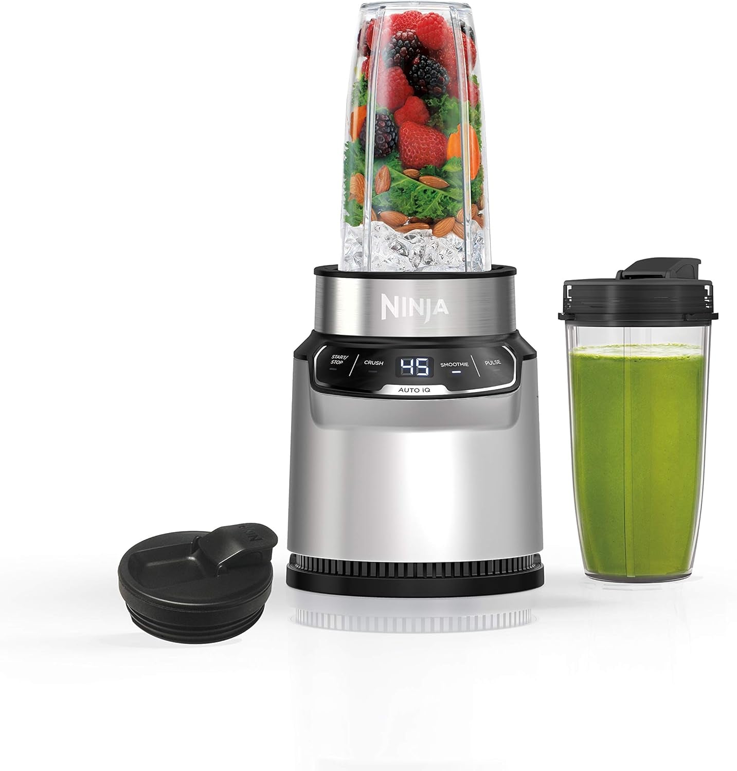 | Blender | Nutri Pro | Single Serve | for Smoothies, Salsa, Shakes and Frozen Drinks | Includes 2 Smoothie Cups & Lids | Crushes Ice, Fruit & Veggies |Silver | BN401