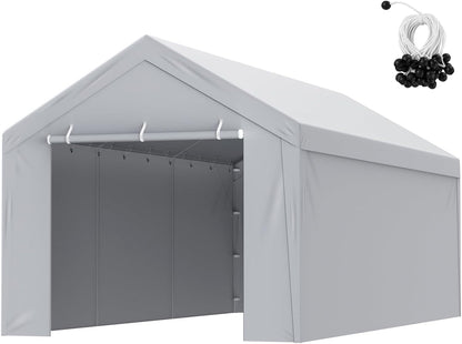 Carport Replacement Canopy Cover Top + Side Wall 10 X 20 Ft, Garage Tent Shelter Tarp Heavy-Duty Waterproof & UV Protected, Easy Installation with Ball Bungees,Grey (Frame Not Included)
