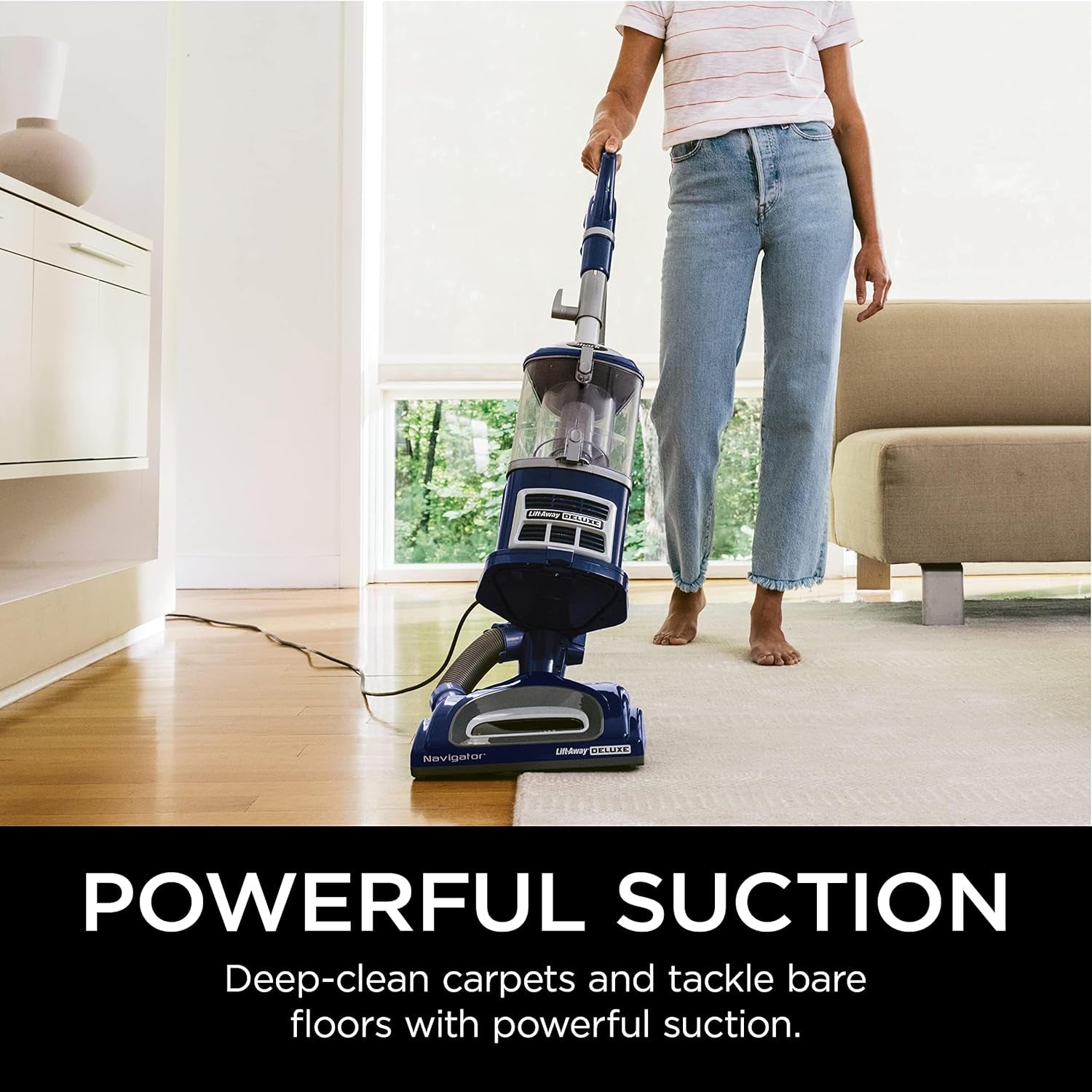 Upright Vacuum, Navigator Lift-Away Deluxe with Large Dust Cup Capacity, HEPA Filter, Swivel Steering, Upholstery Tool & Crevice Tool, Blue, NV360