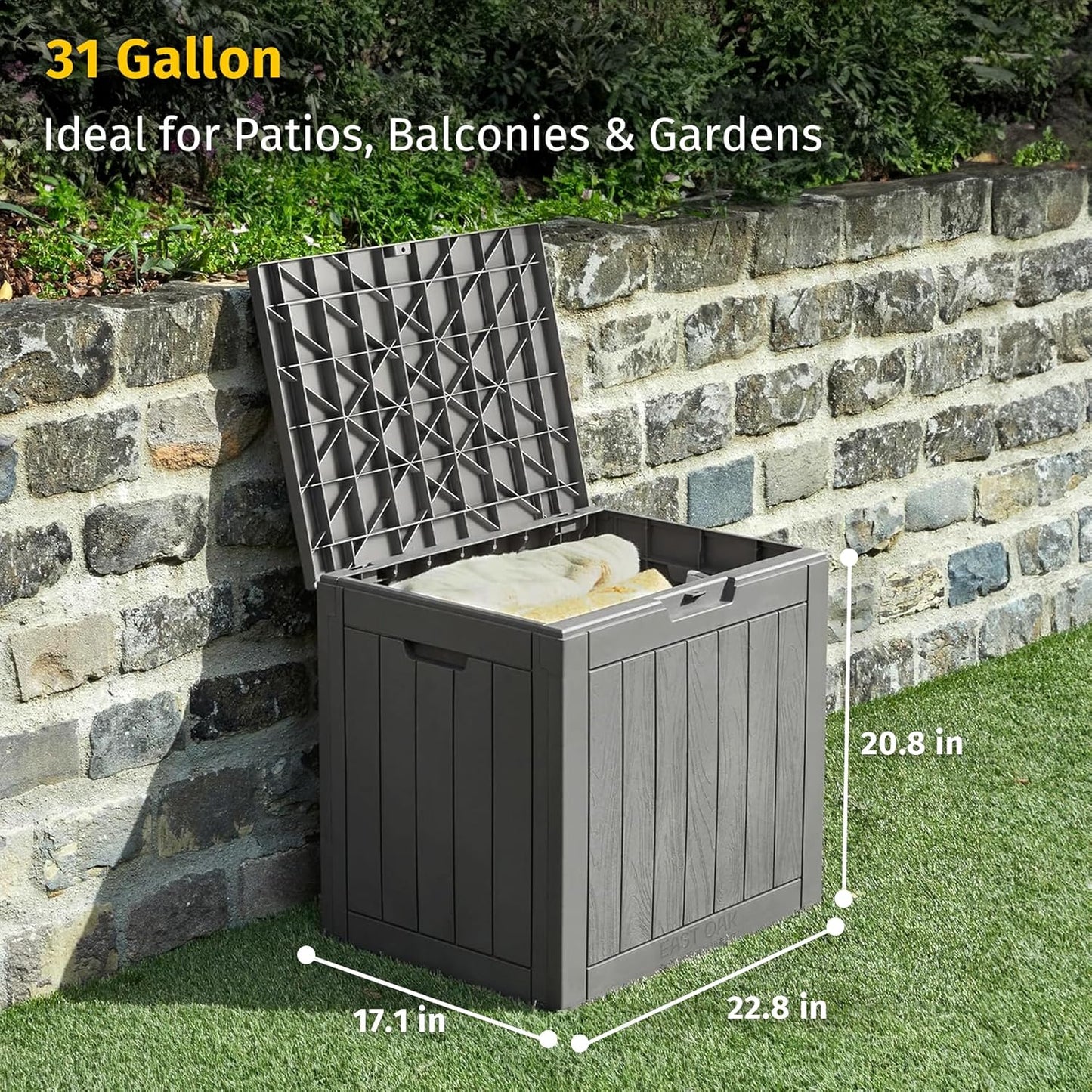 Outdoor Storage Box, 31 Gallon Deck Box Indoor and Outdoor Use, Waterproof Resin Storage Bin for Package Delivery, Patio Cushions, Gardening Tools, Lockable, UV Resistant, Grey