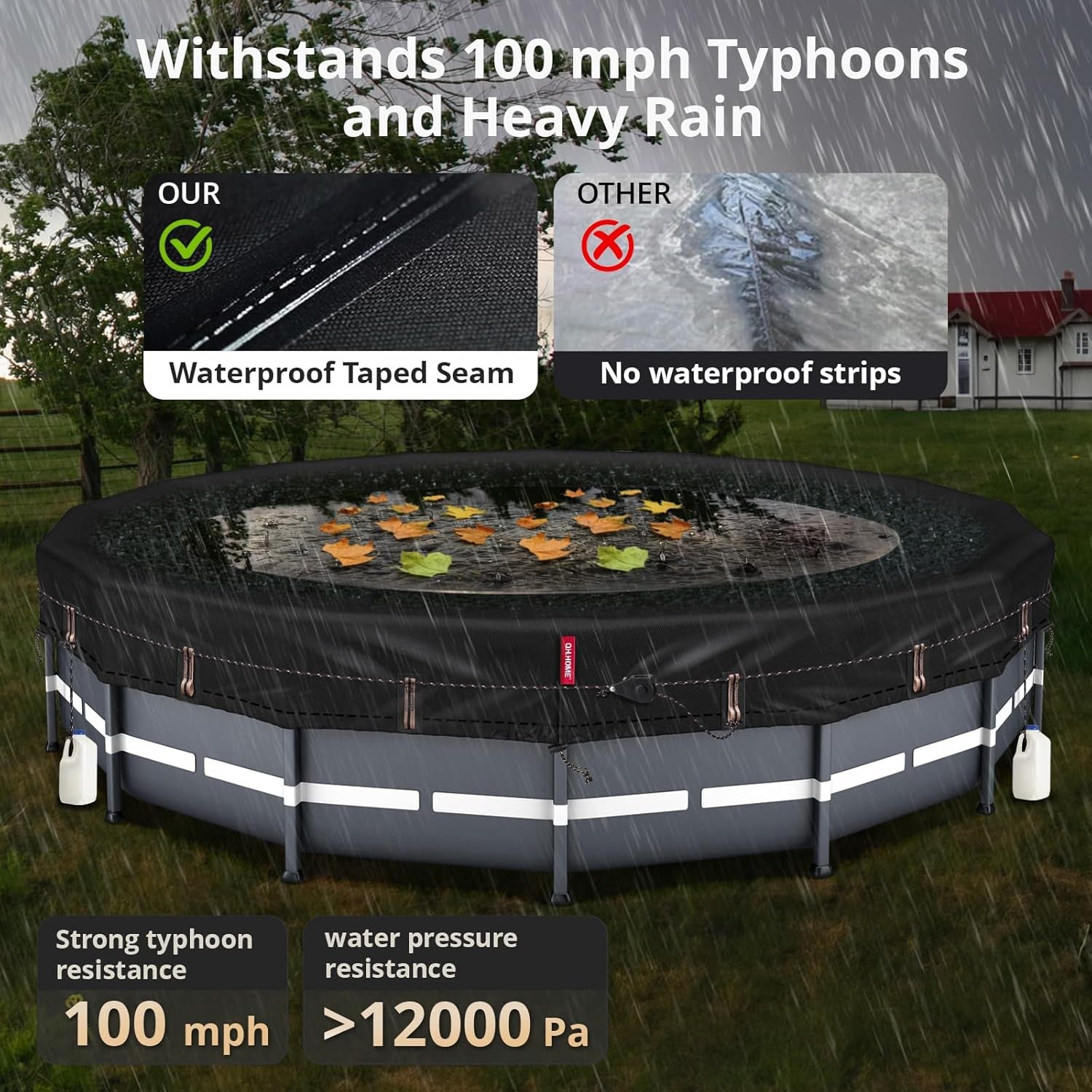 Winter round Pool Cover for 18 Ft Bestway/Intex/Coleman Frame above Ground Pool, [Excellent Windproof ] with Fast Tightening Patented Ratchet& Weight-Bearing Rings,Cold and UV Resistant