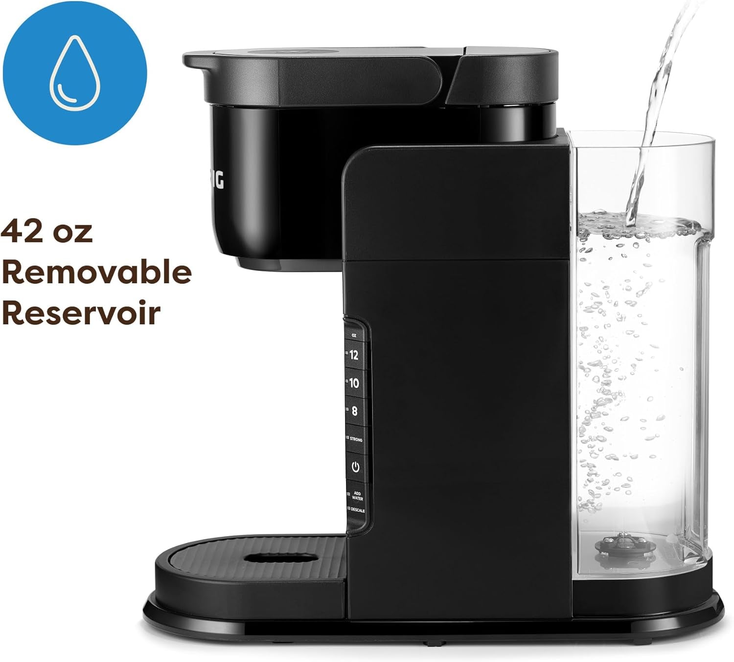 K-Express Single Serve K-Cup Pod Coffee Maker, 3 Brew Sizes, Strong Button Feature, 42Oz Removable Reservoir, Black