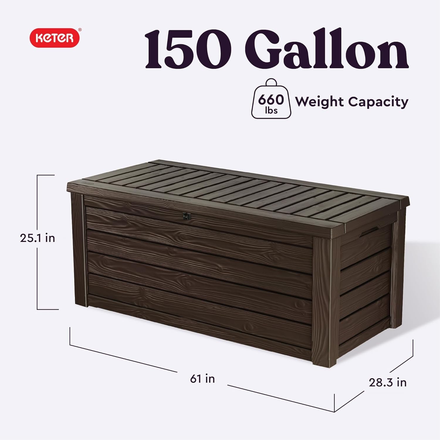 Westwood 150 Gallon Deck Box Organizer, Doubles as 2-Person Bench Seat, Brown – Large Resin Outdoor Storage and Seating with Lockable Lid for Garden, Pool, and Patio