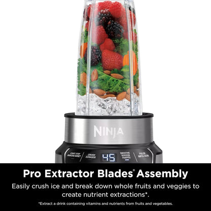 | Blender | Nutri Pro | Single Serve | for Smoothies, Salsa, Shakes and Frozen Drinks | Includes 2 Smoothie Cups & Lids | Crushes Ice, Fruit & Veggies |Silver | BN401