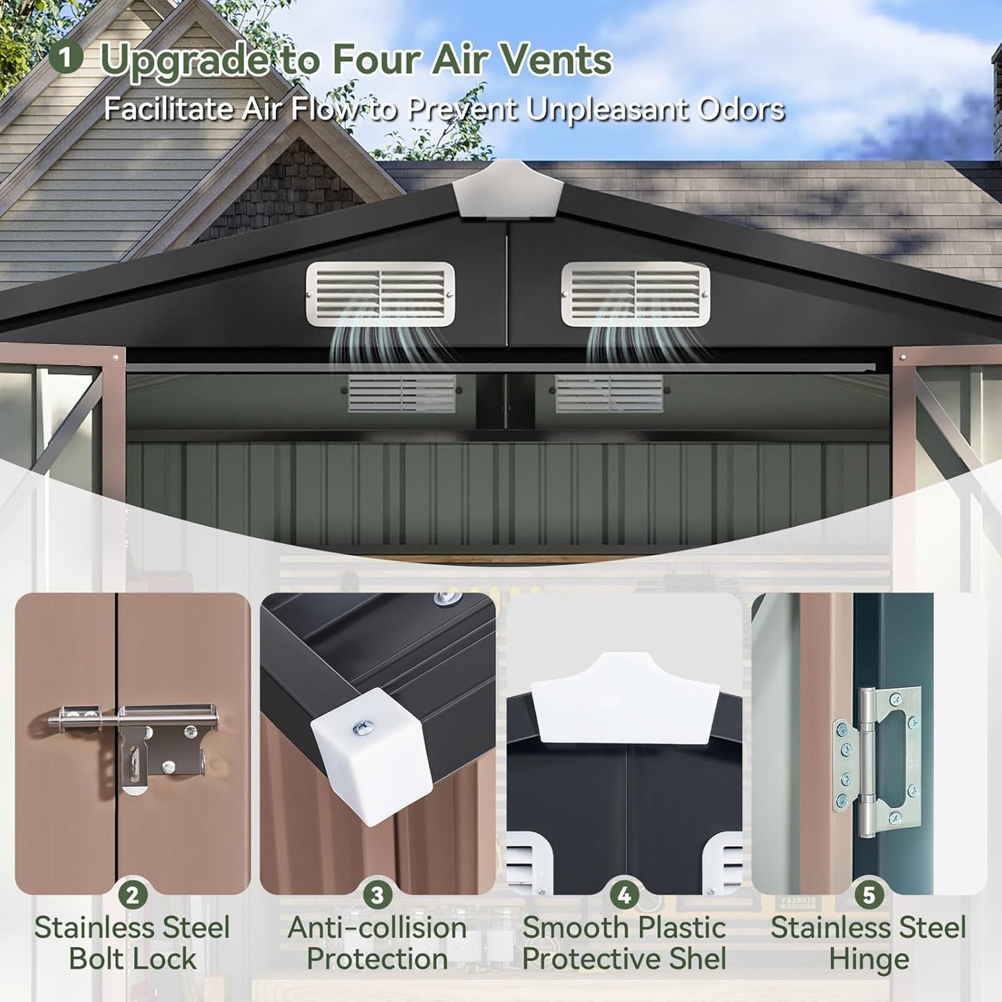 6.2X4 FT Shed Outdoor Storage Shed with Lockable Doors & Slooping Roof Metal Garden Tool Shed for Backyard, Patio, Poolside (Brown)