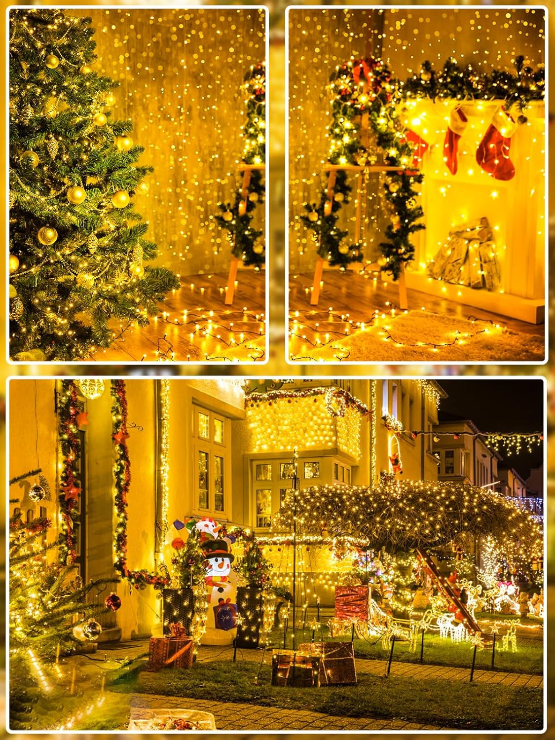 Upgraded 75.8 FT 200 LED Christmas String Lights Outdoor/Indoor, Timer & Memory Function & 8 Modes, Extendable Green Wire Waterproof Fairy String Lights for Xmas Tree Holiday Party Garden (Warm White)