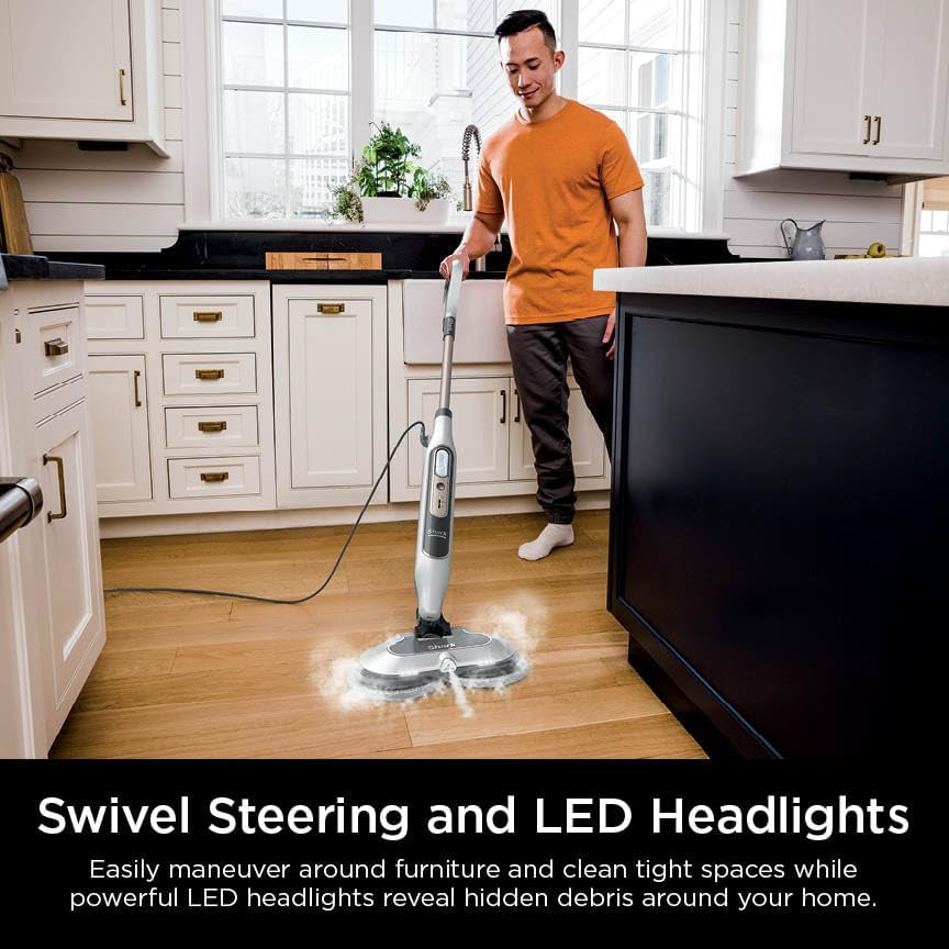 Steam & Scrub with Steam Blaster Technology All-In-One Hard Floor Steam Mop with 3 Steam Modes & LED Headlights S8201, Rotator White