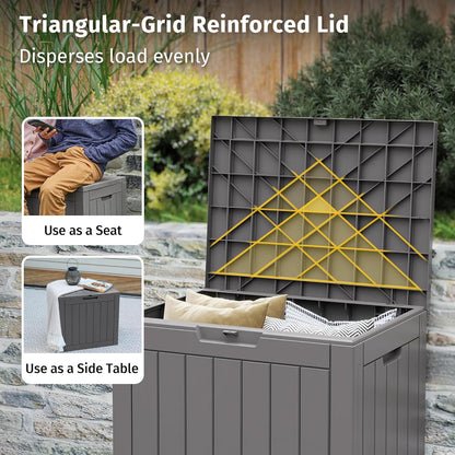 Outdoor Storage Box, 31 Gallon Deck Box Indoor and Outdoor Use, Waterproof Resin Storage Bin for Package Delivery, Patio Cushions, Gardening Tools, Lockable, UV Resistant, Grey
