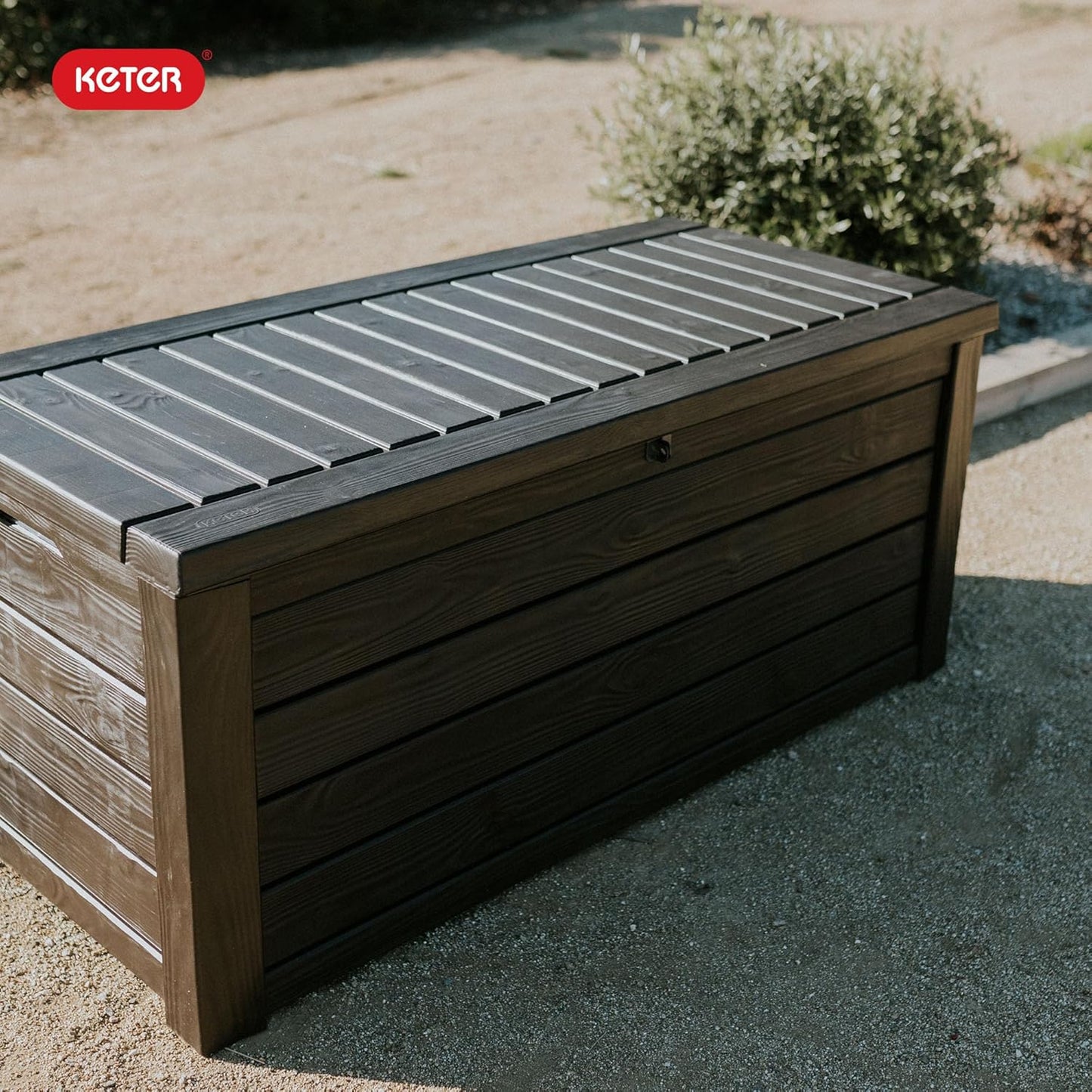 Westwood 150 Gallon Deck Box Organizer, Doubles as 2-Person Bench Seat, Brown – Large Resin Outdoor Storage and Seating with Lockable Lid for Garden, Pool, and Patio