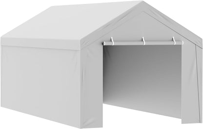 Carport Replacement Canopy Cover Top + Side Wall 10 X 20 Ft, Garage Tent Shelter Tarp Heavy-Duty Waterproof & UV Protected, Easy Installation with Ball Bungees,Grey (Frame Not Included)