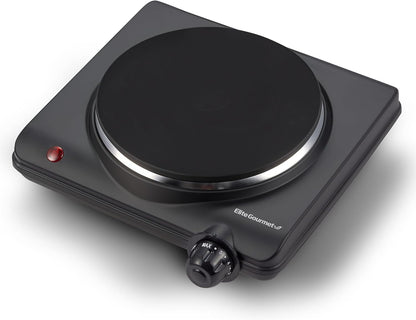 ESB-301BF# Countertop Single Cast Iron Burner, 1000 Watts Electric Hot Plate, Temperature Controls, Power Indicator Lights, Easy to Clean, Black