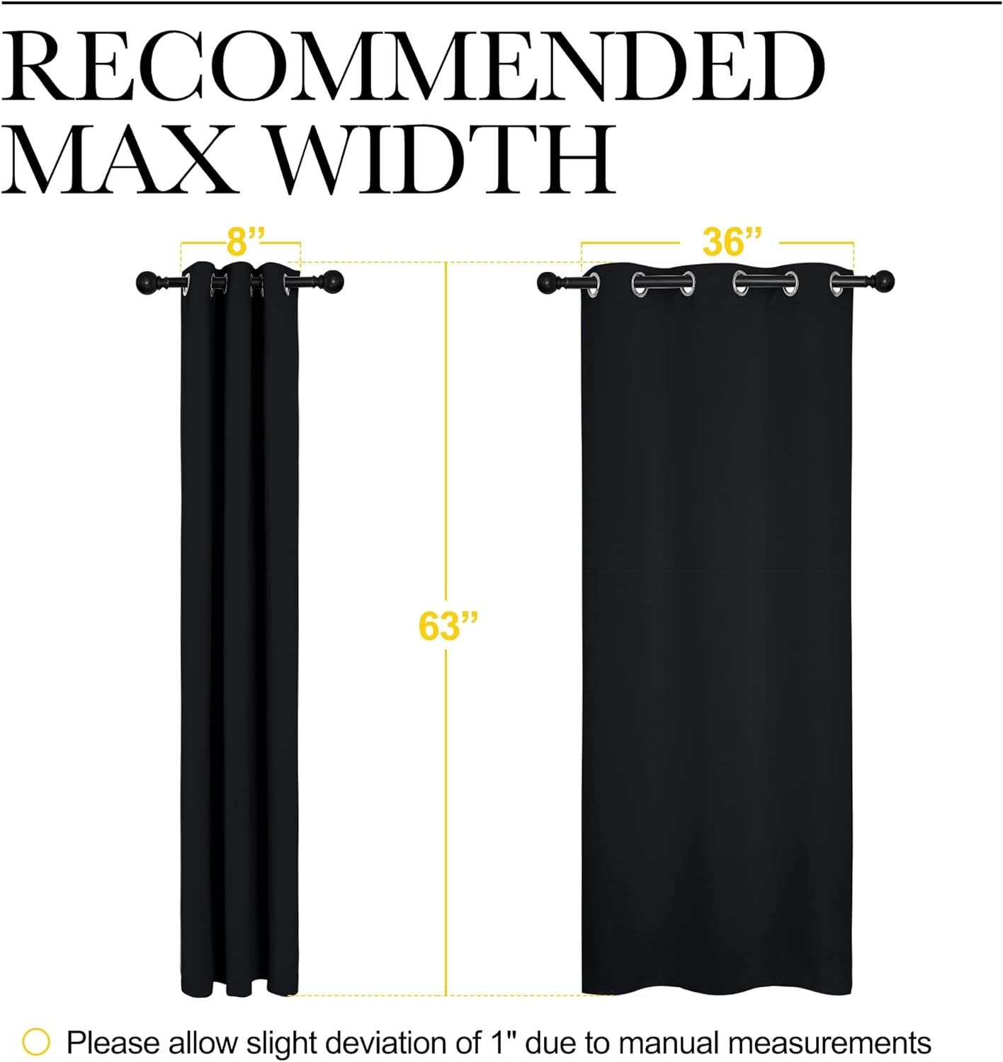 Pitch Black Solid Thermal Insulated Grommet Blackout Curtains/Drapes for Bedroom Window (2 Panels, 42 Inches Wide by 63 Inches Long, Black)