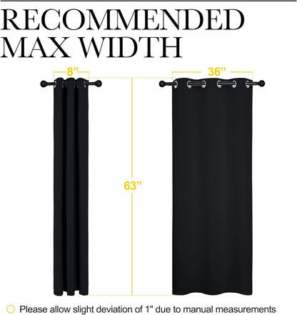 Pitch Black Solid Thermal Insulated Grommet Blackout Curtains/Drapes for Bedroom Window (2 Panels, 42 Inches Wide by 63 Inches Long, Black)