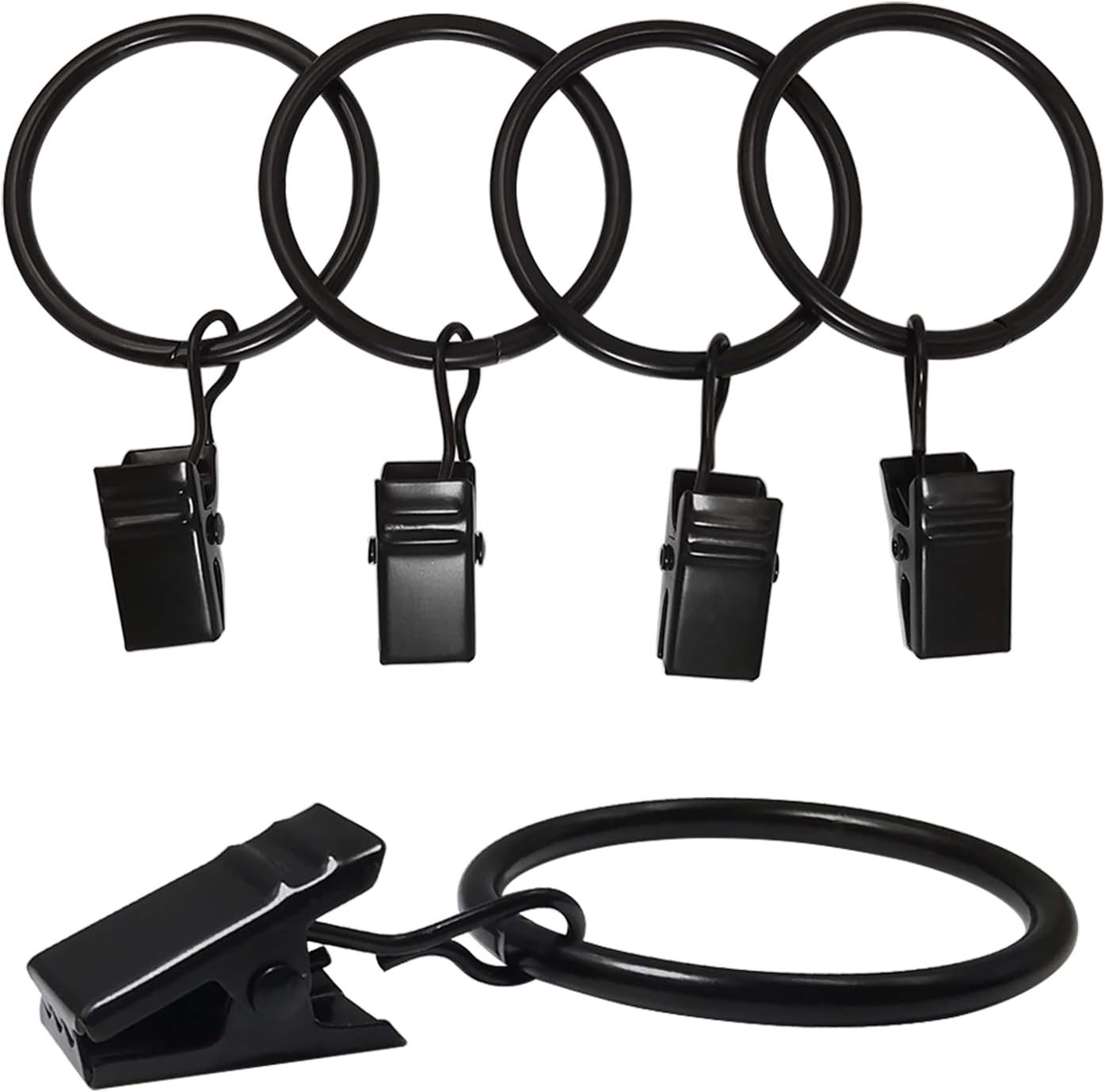 40 Pack Curtain Rings with Clips, Drapery Clips with Rings, Drapes Rings 1.26 in Interior Diameter, Fits up to 1 in Curtain Rod, Black