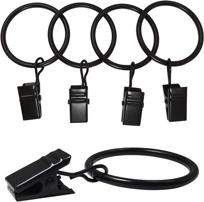 40 Pack Curtain Rings with Clips, Drapery Clips with Rings, Drapes Rings 1.26 in Interior Diameter, Fits up to 1 in Curtain Rod, Black