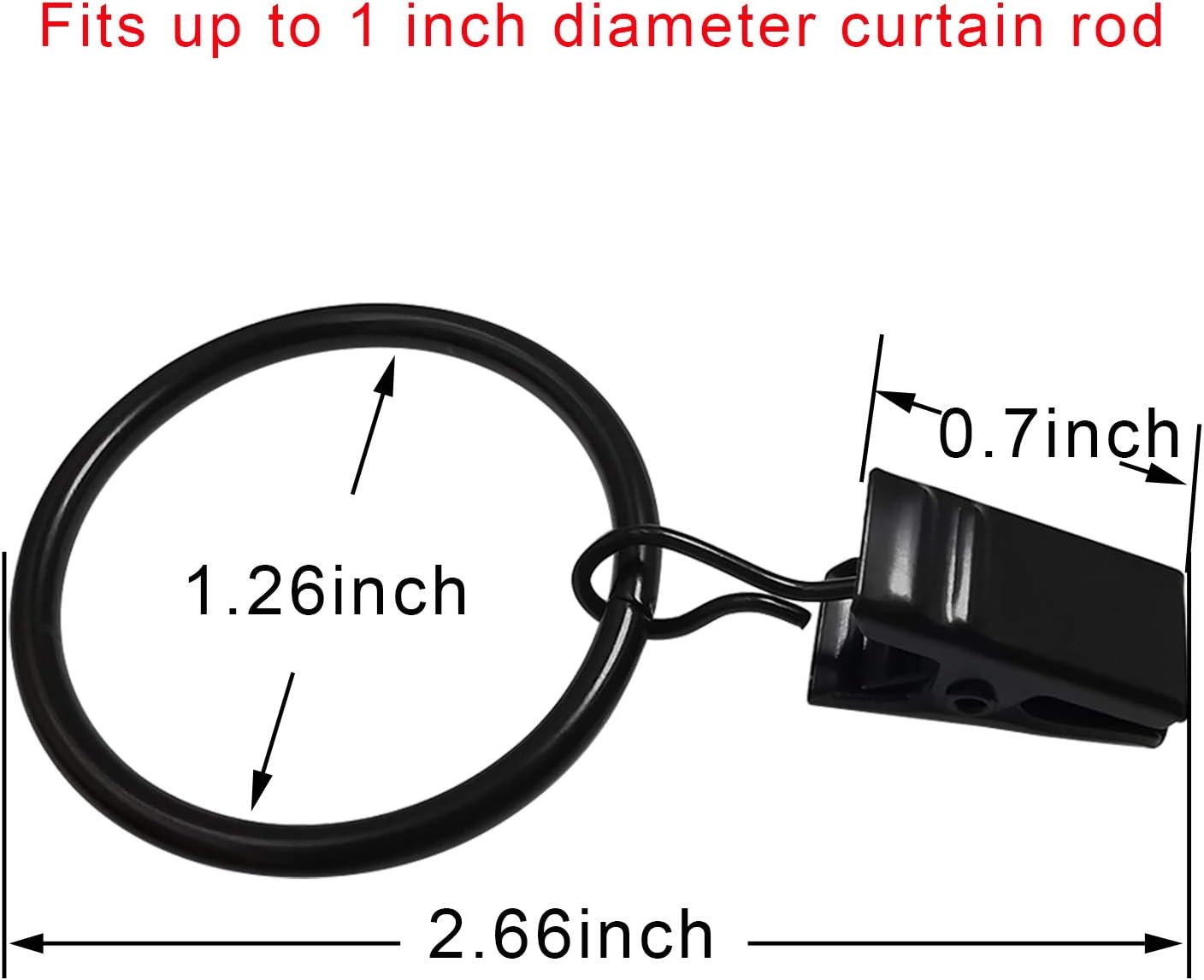 40 Pack Curtain Rings with Clips, Drapery Clips with Rings, Drapes Rings 1.26 in Interior Diameter, Fits up to 1 in Curtain Rod, Black