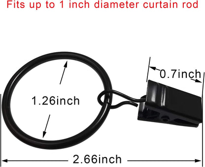 40 Pack Curtain Rings with Clips, Drapery Clips with Rings, Drapes Rings 1.26 in Interior Diameter, Fits up to 1 in Curtain Rod, Black