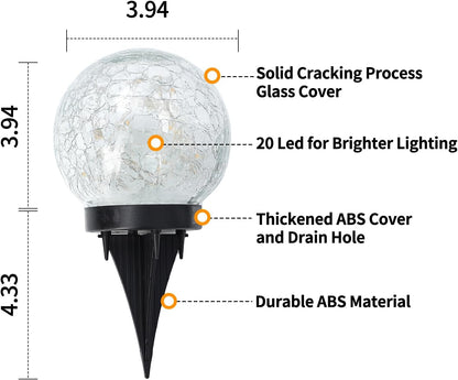 Solar Globe Lights Outdoor Waterproof-Solar Balls Garden-Cracked Glass Ball Solar Lights Outdoor-Solar Orbs Outside-Outdoor Decorations Patio & Yard Lawn Backyard Decor (GUO-XBQ-5-5-5)
