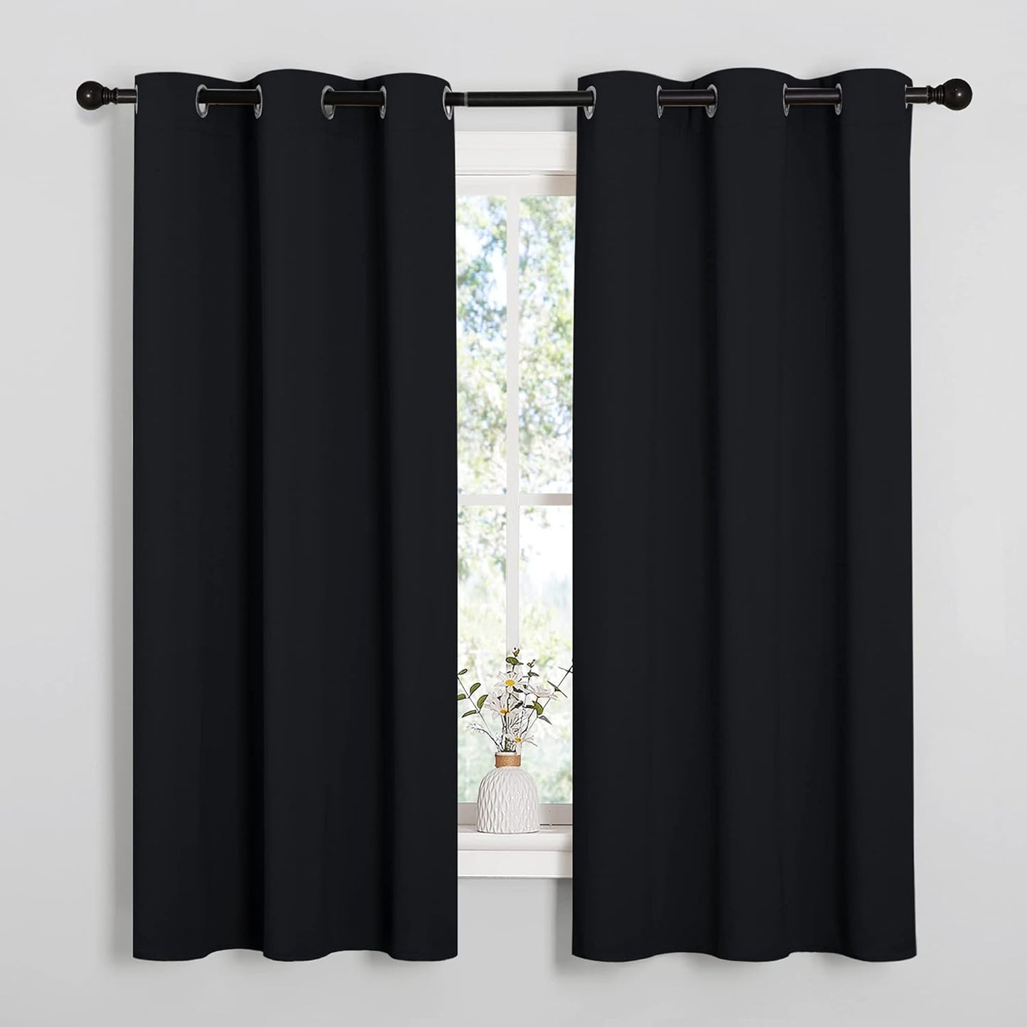 Pitch Black Solid Thermal Insulated Grommet Blackout Curtains/Drapes for Bedroom Window (2 Panels, 42 Inches Wide by 63 Inches Long, Black)