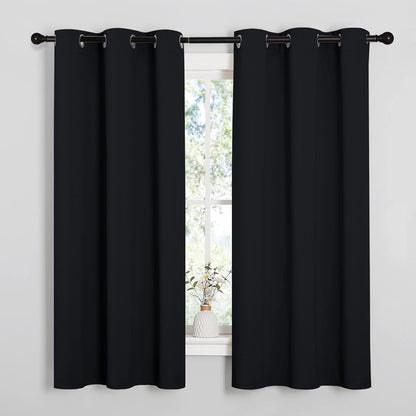 Pitch Black Solid Thermal Insulated Grommet Blackout Curtains/Drapes for Bedroom Window (2 Panels, 42 Inches Wide by 63 Inches Long, Black)