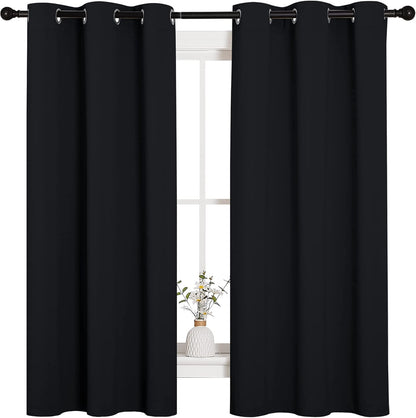 Pitch Black Solid Thermal Insulated Grommet Blackout Curtains/Drapes for Bedroom Window (2 Panels, 42 Inches Wide by 63 Inches Long, Black)