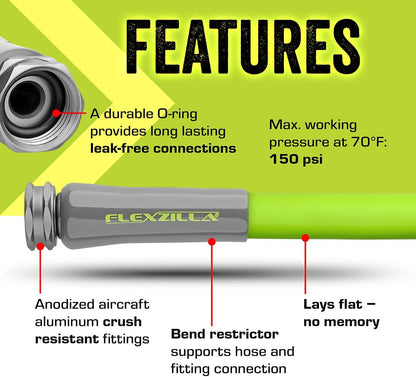 Garden Hose 5/8 In. X 50 Ft., Lightweight All-Weather Water Hose, Durable and Flexible, Leak-Free Connections