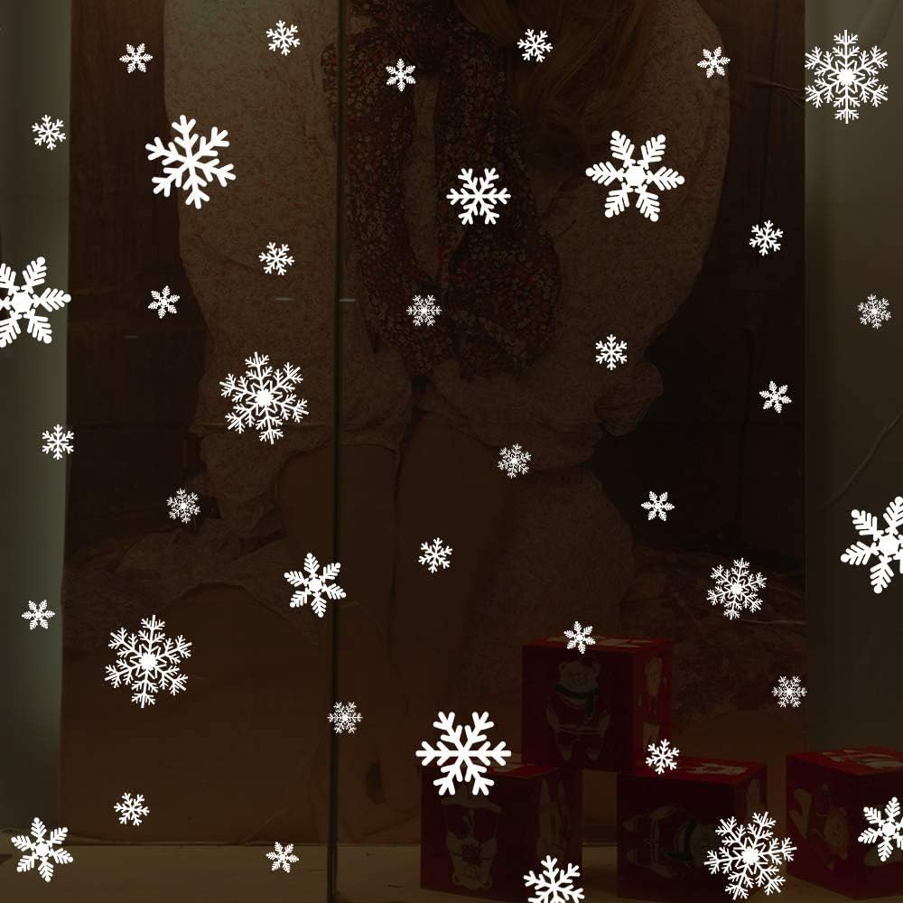 135Pcs Christmas Window Clings Snowflakes Window Decals Static Window Stickers for Christmas Decorations Windows Décor Ornaments Xmas Party Supplies Thanksgiving Party Décor