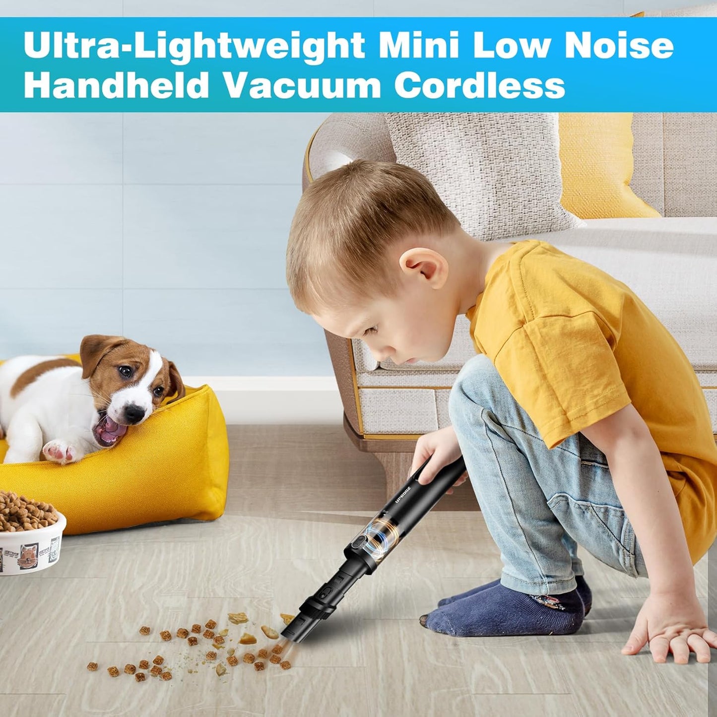 Handheld Vacuum Cordless, Car Vacuum with 14000PA Powerful Suction with LED Light, Air Duster 2-In-1,Low Noise Rechargeable Portable Mini Vacuum Cleaner for Car Home Pet Office,Two Gears Black