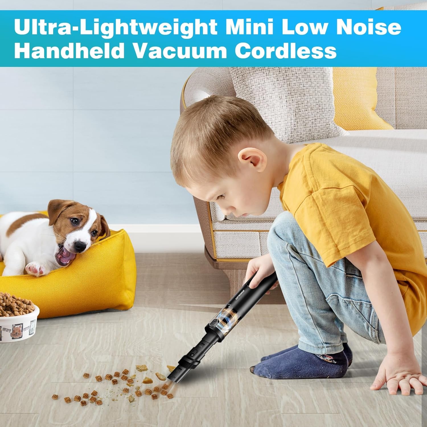 Handheld Vacuum Cordless, Car Vacuum with 14000PA Powerful Suction with LED Light, Air Duster 2-In-1,Low Noise Rechargeable Portable Mini Vacuum Cleaner for Car Home Pet Office,Two Gears Black