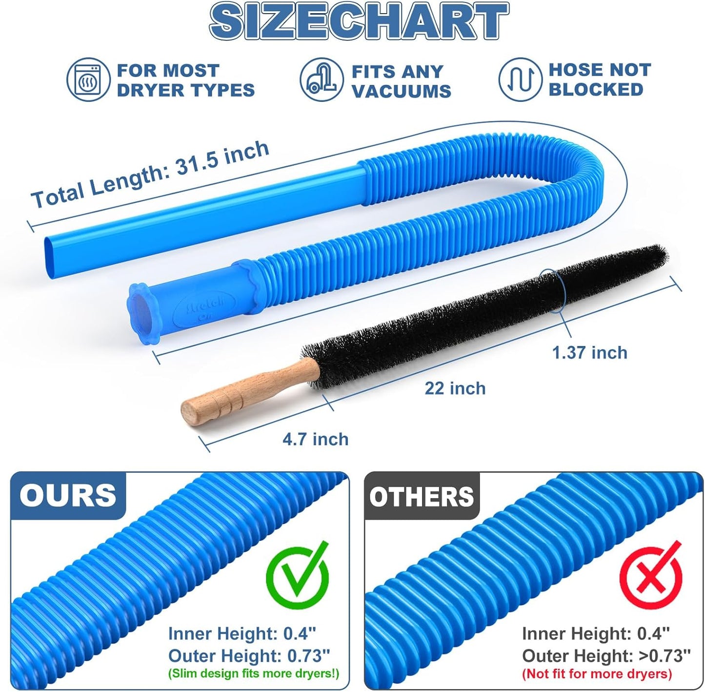 2 Pieces Dryer Vent Cleaner Kit Compatible with Most Vacuum Cleaner, Dryer Lint Brush and Vacuum Hose Attachment with Universal Connector, Quickly Lint Remover