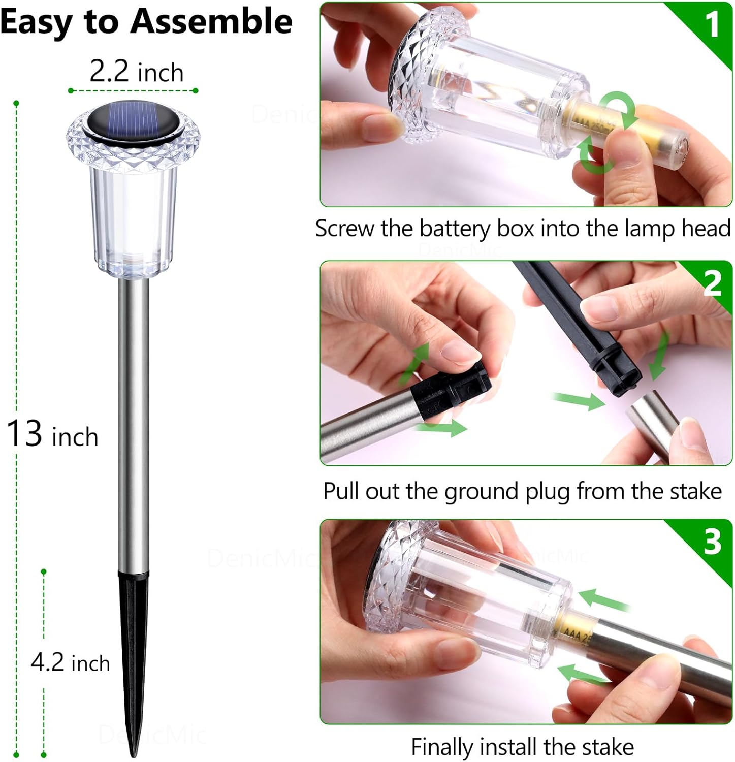 Solar Lights Outdoor 10 Pack Waterproof 6000K Cold White LED Stainless Steel Stake for Pathway Yard Garden Driveway Solar Powered outside Christmas Decor