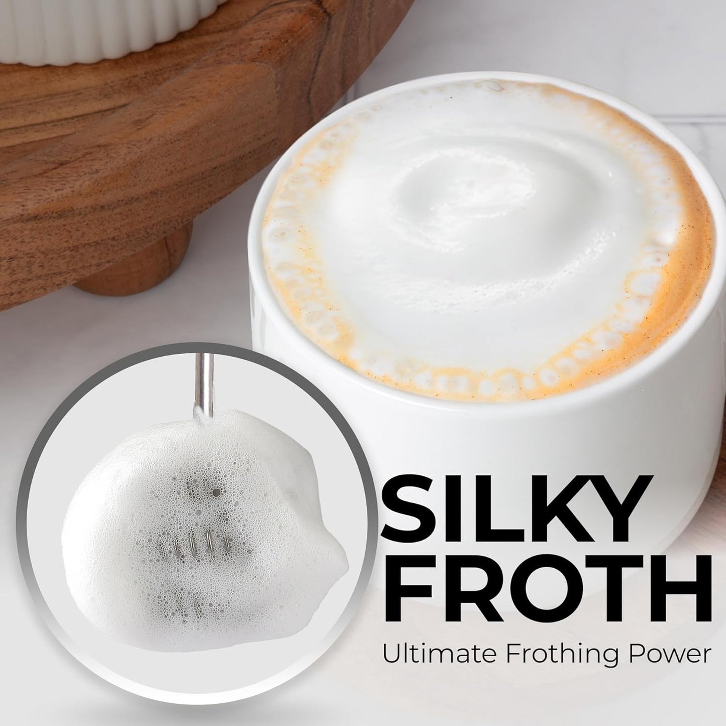 Patented Tornado Triple Whisk Milk Frother with 4 Duracell Batteries – Handheld Foam Maker for Coffee, Lattes, Matcha & Hot Chocolate – Rich, Creamy Froth in Seconds