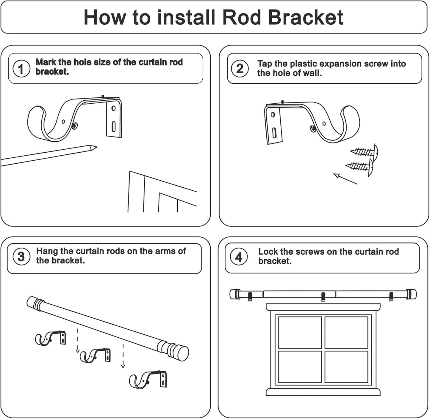 Curtain Rods for Windows 16 to 144 Inches Adjustable Length 1 Inch Diameter Window Curtain Rod with Aluminium Finials, Black