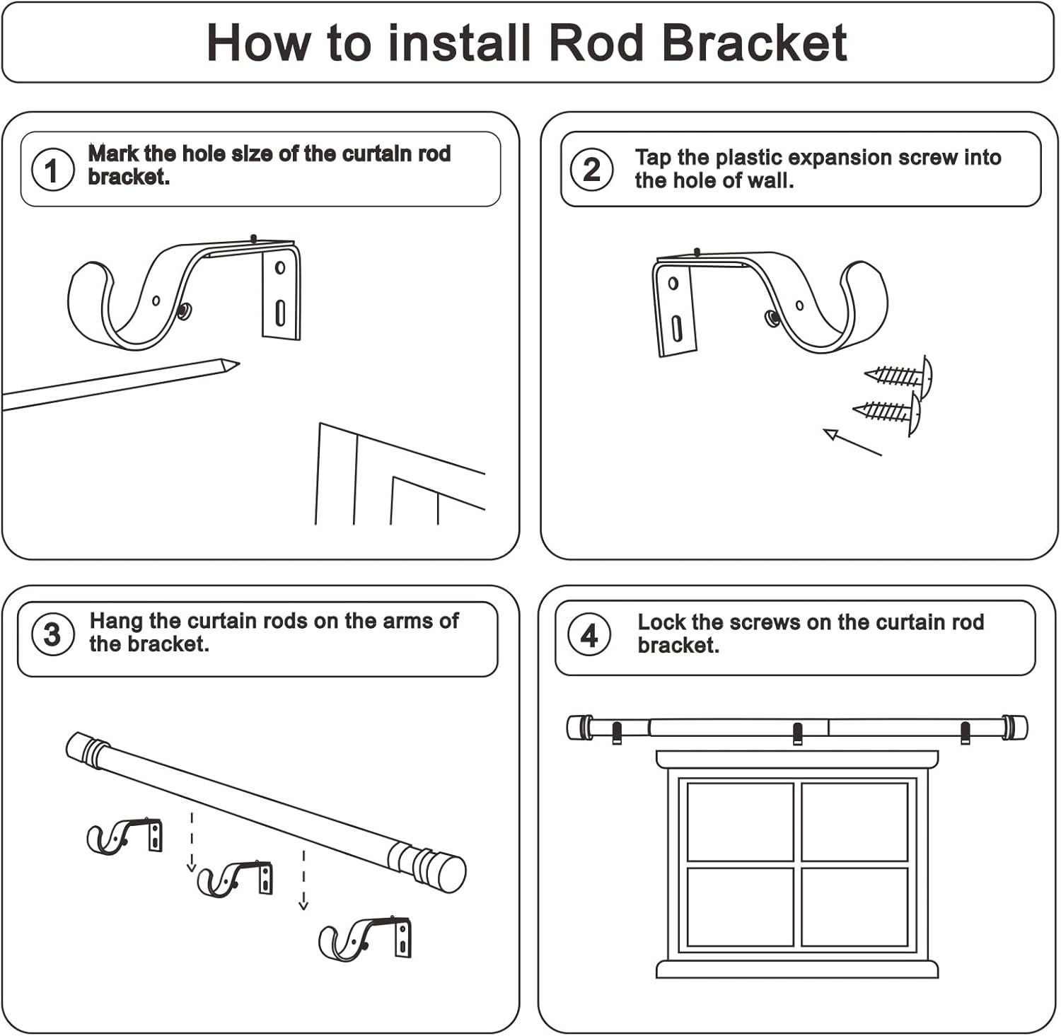 Curtain Rods for Windows 16 to 144 Inches Adjustable Length 1 Inch Diameter Window Curtain Rod with Aluminium Finials, Black