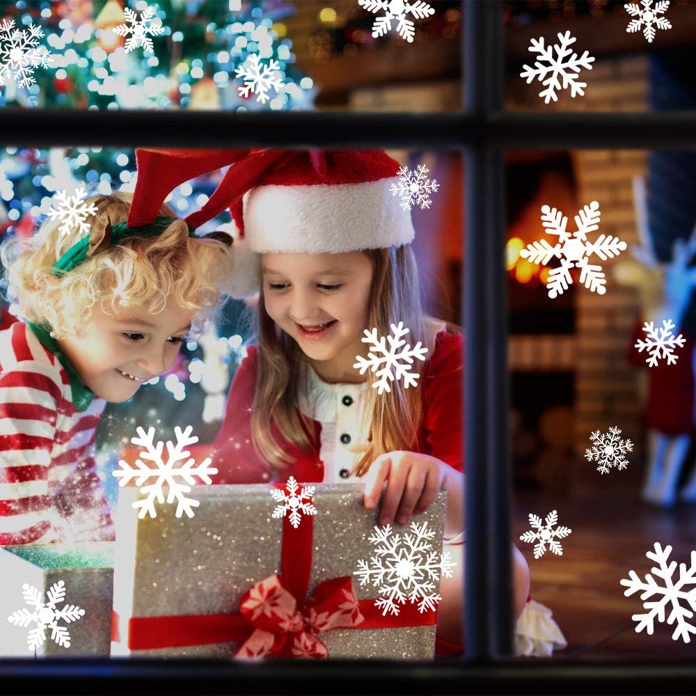 135Pcs Christmas Window Clings Snowflakes Window Decals Static Window Stickers for Christmas Decorations Windows Décor Ornaments Xmas Party Supplies Thanksgiving Party Décor